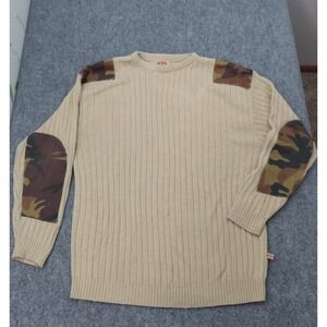Vtg PJ Mark Sweater Mens 2XL Brown Camo Elbow Patches Commando Ribbed Korea
